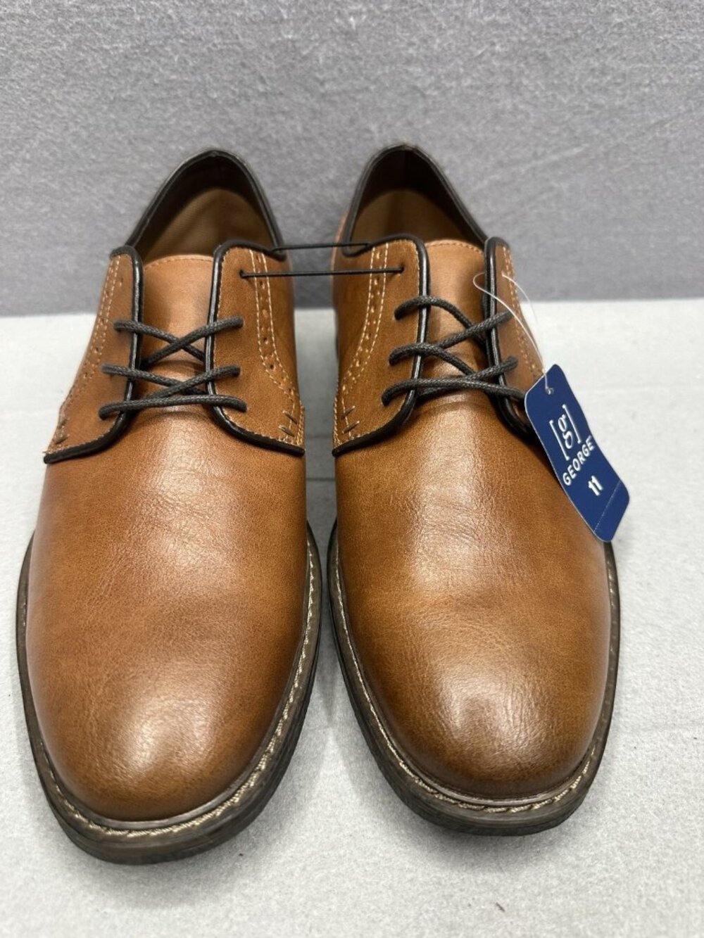 George Dress Shoes Men Size 11 Brown Oxford Memory Foam Lace-Up Rubber Sole New